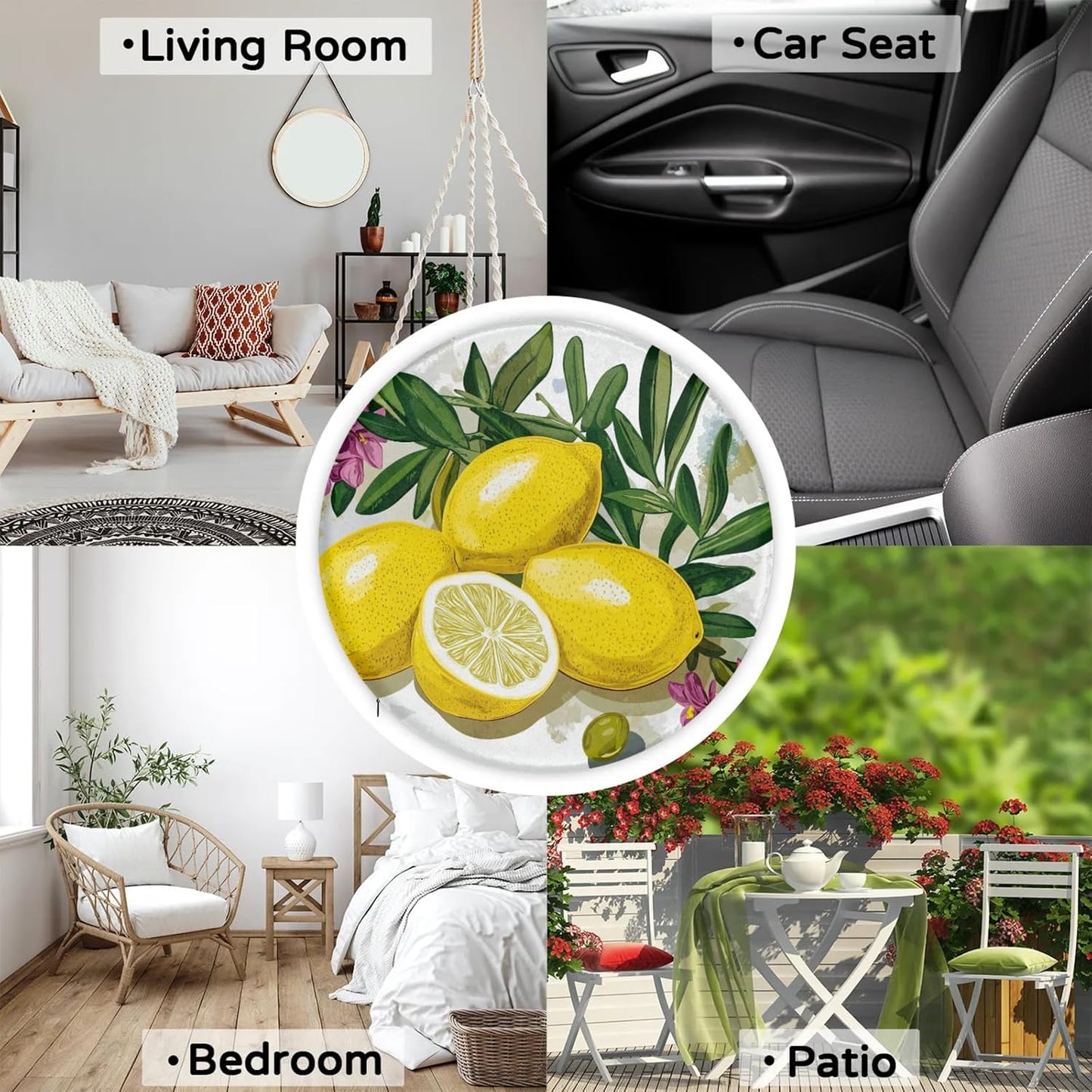 Lemons Yellow Round Chair Cushion for Dining Foam Seat Cushion Cover with Ties Reversible Removable Seat Chair Pads for Indoor Kitchen Decor 14 Inch