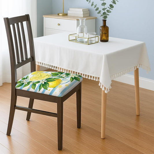 Lemon Seat Covers for Chairs, Summer Tropical Glass Leaves Summer Yellow Spandex Washable Stretch Breathable Chair Covers Decor for Dining Room Kitchen Banquet 4pcs