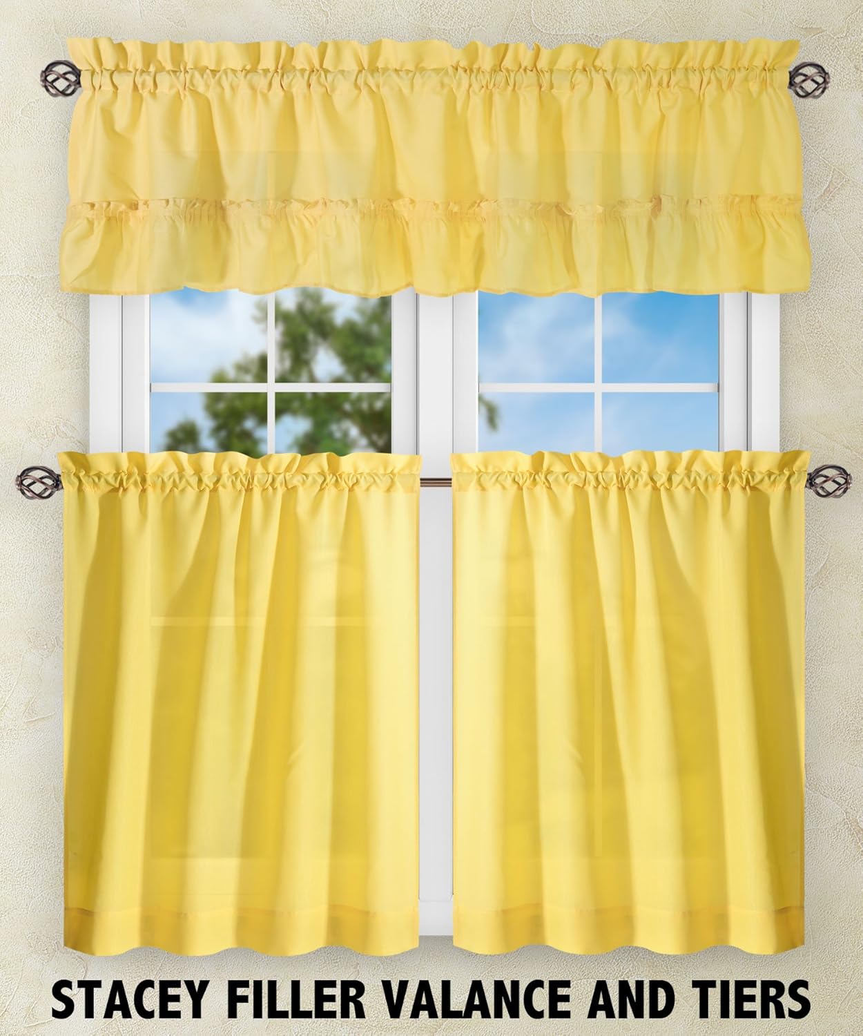 Ellis Curtain Stacey 54-by-13 Inch Ruffled Filler Valance (Yellow)