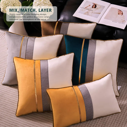 Avigers 12 x 20 Inches Yellow White Gold Leather Striped Patchwork Velvet Cushion Case Luxury Modern Throw Pillow Cover Decorative Pillow for Couch Living Room Bedroom Car