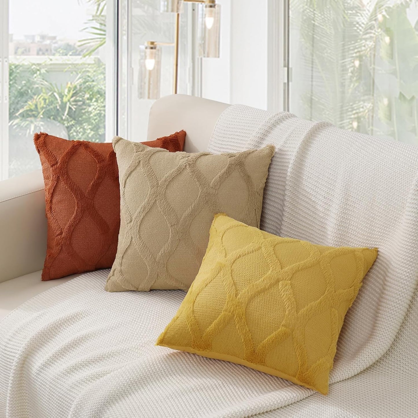decorUhome Fall Throw Pillow Covers 12x20 Inch Set of 2, Soft Plush Faux Fur Wool Lumbar Mustard Yellow Accent Couch Pillow Covers for Modern Farmhouse Bed Sofa Living Room