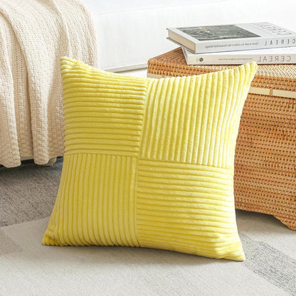 OTOSTAR Set of 1 Decorative Throw Pillow Cover Soft Corduroy Solid Square Pillow Case Boho Striped Cross Patchwork Textured Cushion Cover for Sofa Car Patio Bedroom Living Room 20x20 Inch, Yellow