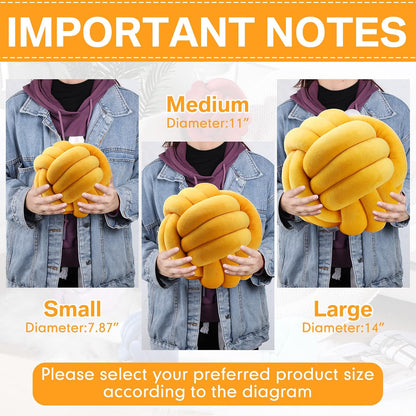 Namalu 2 Pcs Soft Knot Pillow Ball, Decorative Round Throw, Soft Knotted Plush Pillows, Handmade Stuffed Ball Pillows Cushion for Bedroom Sofa Couch Home Decor(7.87 Inches,Ginger Yellow)