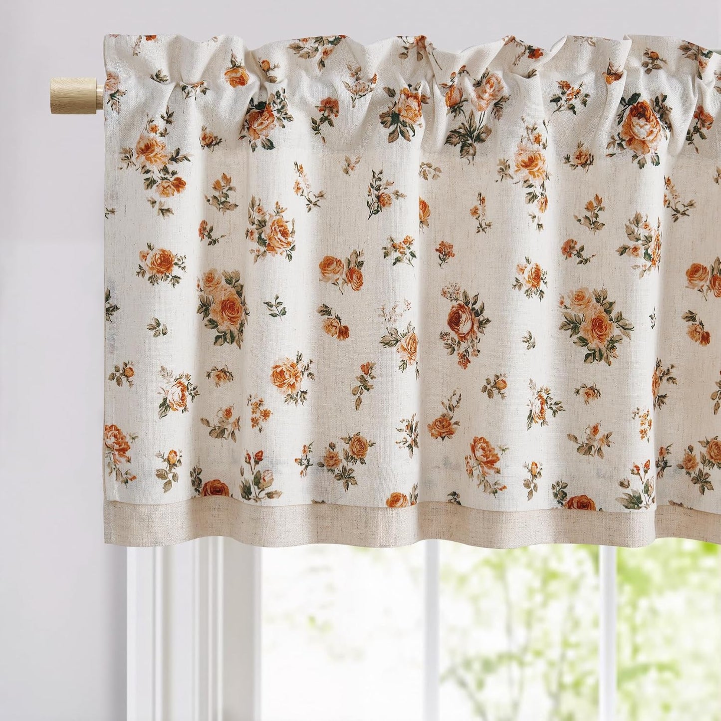 StangH Linen Floral Valance Kitchen Curtains 18 Inches,Printed Double Layer Valance Living Room Laundry Room Darkening Farmhouse Vintage Flower Window Treatment,Yellow,W52 x L18,1 Panel