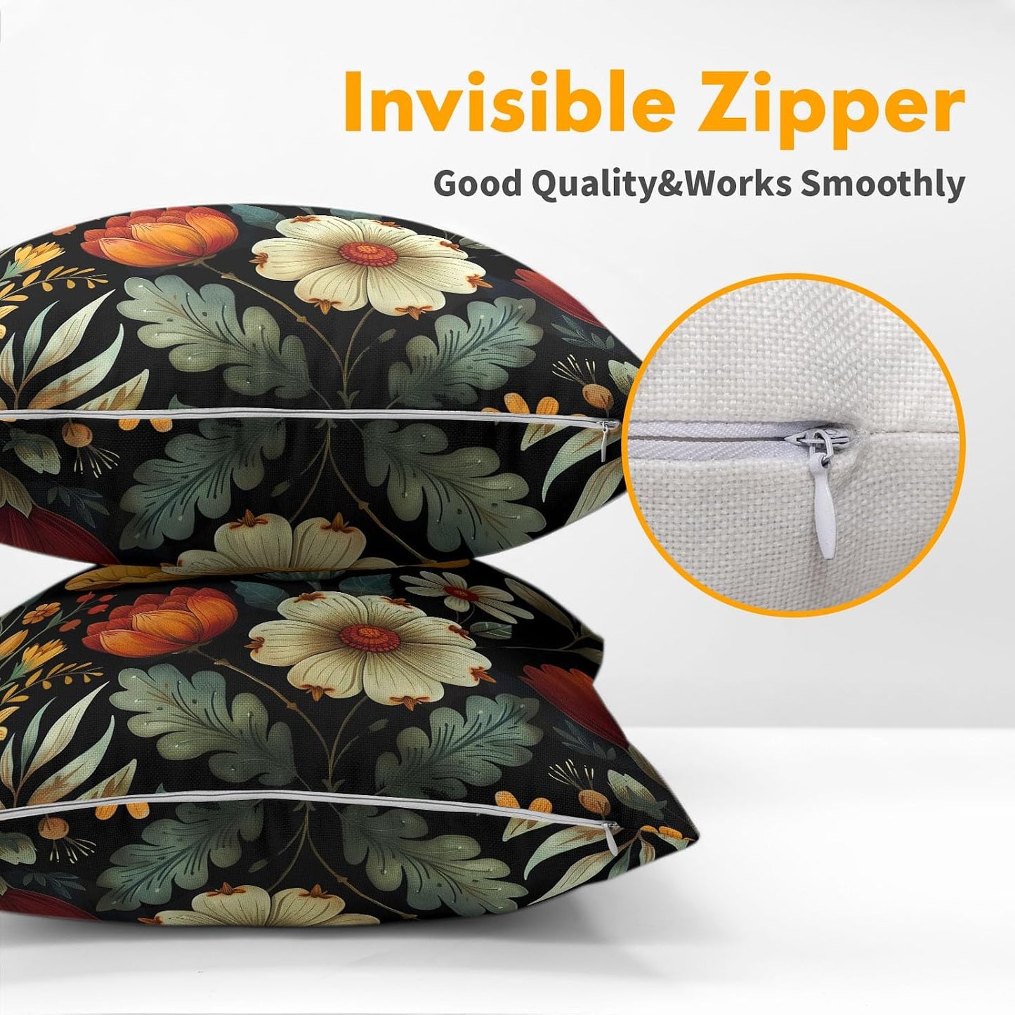 Vintage Boho Floral Pillow Covers 18x18 Inches Yellow Beige Black Throw Pillow Case Set of 2 Spring Flower Pillow Cover Cotton Linen Cushion Cover for Home Couch Sofa Bedroom Livingroom