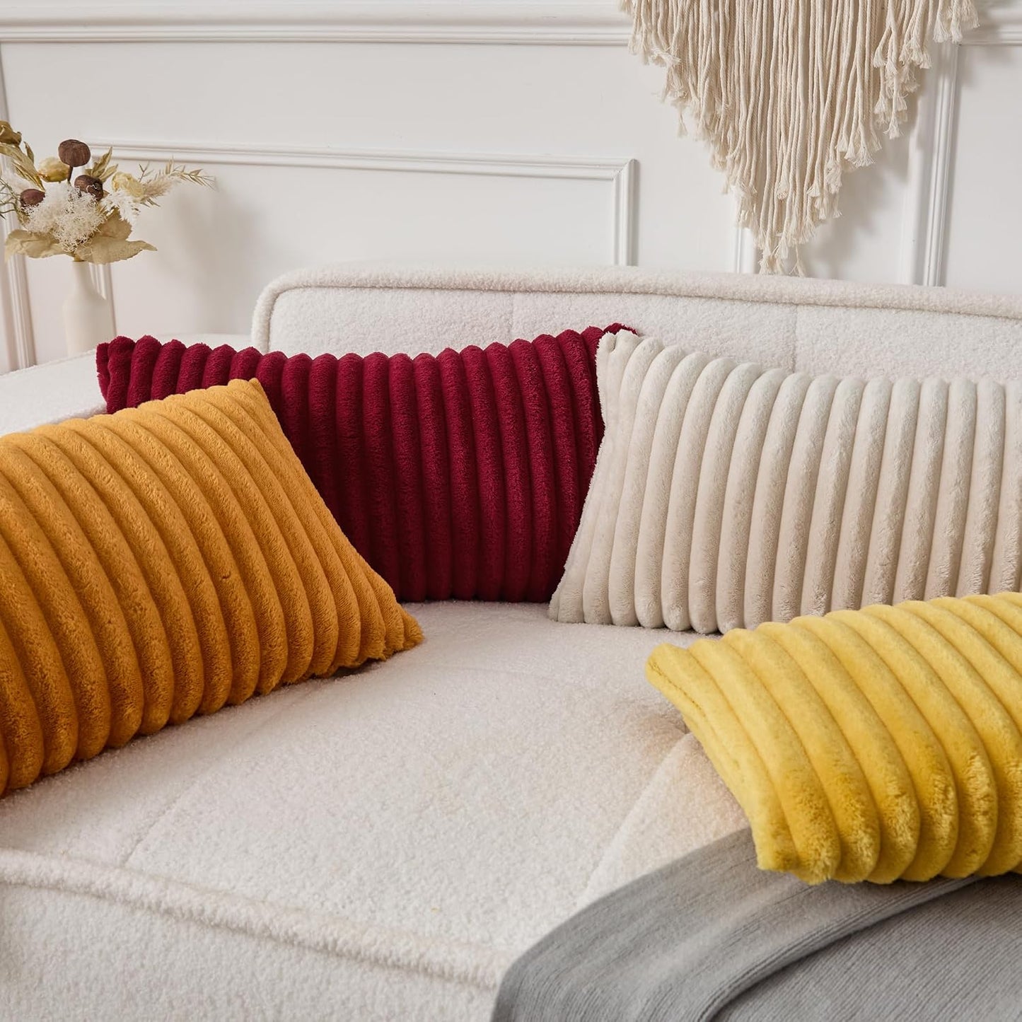 UGASA Lumbar Throw Pillow Cover 12x20 Inch Set of 1 Super Soft Faux Fur Decorative Pillow Case Plush Flannel Texture Accent Rectangle Pillowcase for Sofa Couch Living Room Chair, Golden Yellow