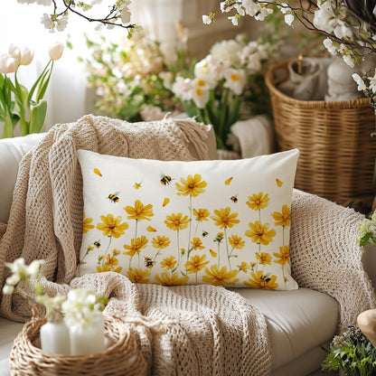 AACORS Spring Pillow Covers 12X20 Set of 2,Daisy Bee Decorations Farmhouse Seasonal Summer Pillow Case Decor for Sofa Couch （Yellow） AA058-12-2