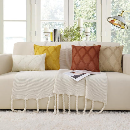 decorUhome Fall Throw Pillow Covers 12x20 Inch Set of 2, Soft Plush Faux Fur Wool Lumbar Mustard Yellow Accent Couch Pillow Covers for Modern Farmhouse Bed Sofa Living Room