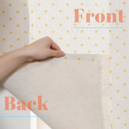 Farmhouse Cotton Linen Tier Curtain 31.4 Inch Long Elegant Floral Lace Window Valance Kitchen Bathroom Short Curtain, 1 Panel, Yellow Daisy