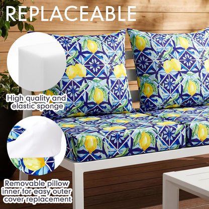 Hoteam 4 Set Outdoor Chair Patio Cushions 20 x 20 Inch Deep Seat Waterproof Chair Cushions for Patio Furniture Set Replacement Removable Seat and Back (Lemon)
