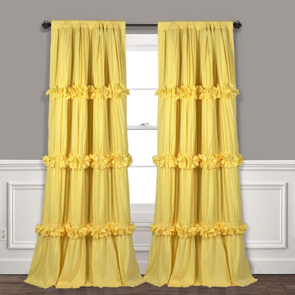 Homechoice Decor Thermal Insulated Blackout Window Curtains, 54" W x 84" L x 2 Panels, Boho Ruched Window Treatments with 3 Rows of Butterfly Flowers, Rustic Rod Pocket Drapes, Bright Yellow (LQ-30)
