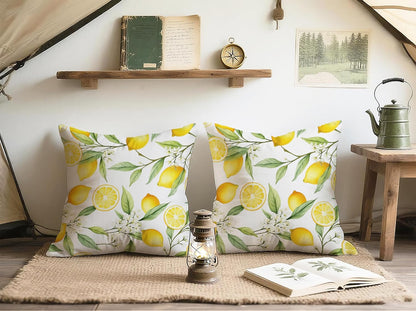 Spring Summer Lemons Throw Pillow Covers 18x18Inch Set of 2, Double-Side Print Decorative Pillowcases for Couch, Bedroom, Living Room (WL-DP-LS-Lemons, 18X18Inch)
