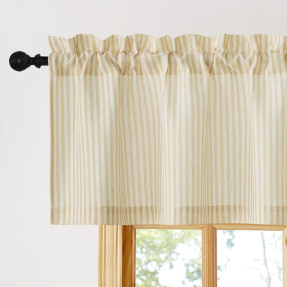 NICETOWN Striped Window Valances White and Paler Yellow Farmhouse Design Window Treatment Decor Curtains Rod Pocket Valances for Kitchen/Living Room W52 x L18, 1 Panel