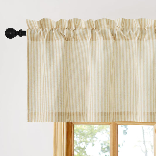 NICETOWN Striped Window Valances White and Paler Yellow Farmhouse Design Window Treatment Decor Curtains Rod Pocket Valances for Kitchen/Living Room W52 x L18, 1 Panel
