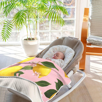 Yellow Lemon on Pink Baby Blanket Quilt - Soft Lightweight Cotton Baby Blankets for Boys & Girls, 30x40in
