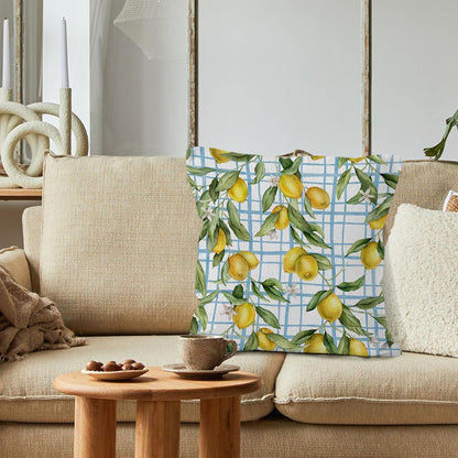 Lemon Pillow Covers 18x18,Yellow and Blue Mediterranean Summer Lemon Decor, Yellow and Blue Mediterranean Summer Throw Pillow Covers for Home Bedroom Couch