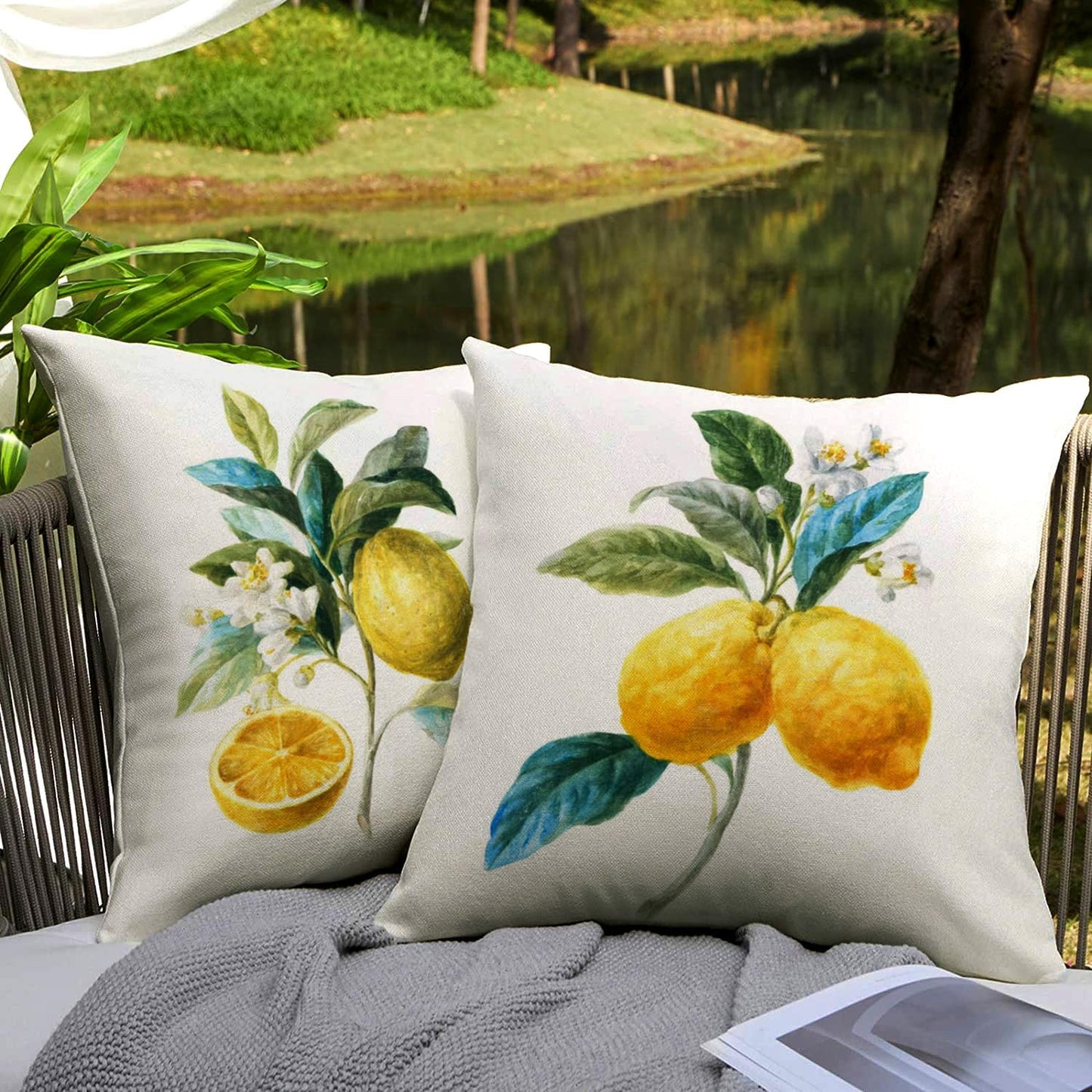 HUASHUZI Summer Pillow Covers Outdoor Waterproof Lemon Decor Yellow Cushions Throw Pillows Case 18x18 Inch Set of 4 Patio Furniture Pillows Decorative for Home Garden Sofa Couch