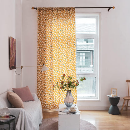 Deeprove Boho Curtain 84 Inch Length, Farmhouse Yellow Florals Print, Cotton Linen Tassels Rod Pocket Semi Blackout Rustic Bohemian Country Window Treatment for Nursery Bedroom 1 Panel, 55''W x 84''L