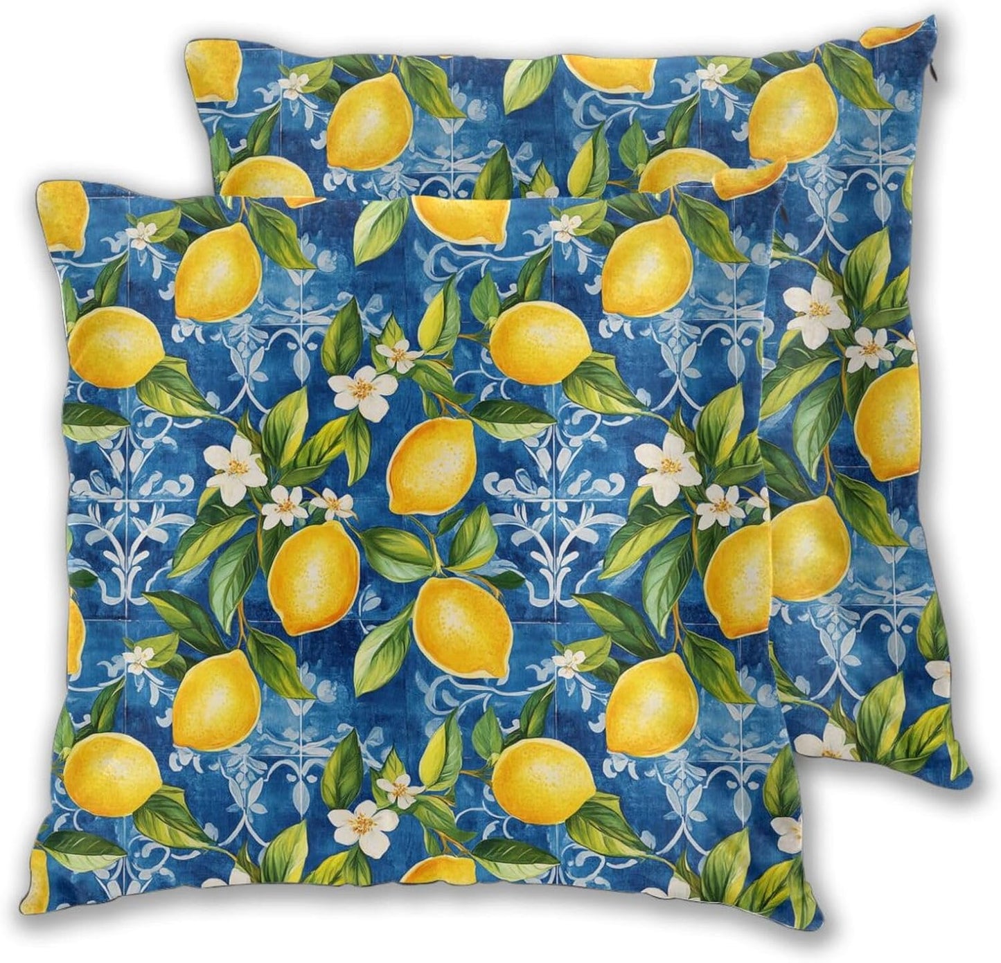 Yellow Lemons Pattern 2 Pack Throw Pillow Covers Sofa Cushions Covers Living Room Bedroom Bed Covers Car Lumbar Covers 18x18 Inches