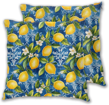 Yellow Lemons Pattern 2 Pack Throw Pillow Covers Sofa Cushions Covers Living Room Bedroom Bed Covers Car Lumbar Covers 18x18 Inches