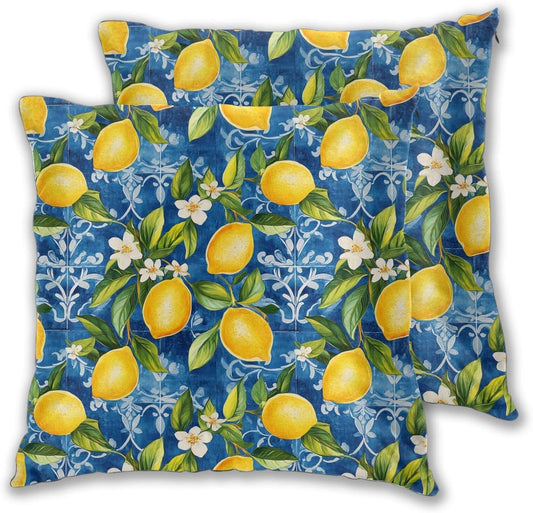 Yellow Lemons Pattern 2 Pack Throw Pillow Covers Sofa Cushions Covers Living Room Bedroom Bed Covers Car Lumbar Covers 18x18 Inches