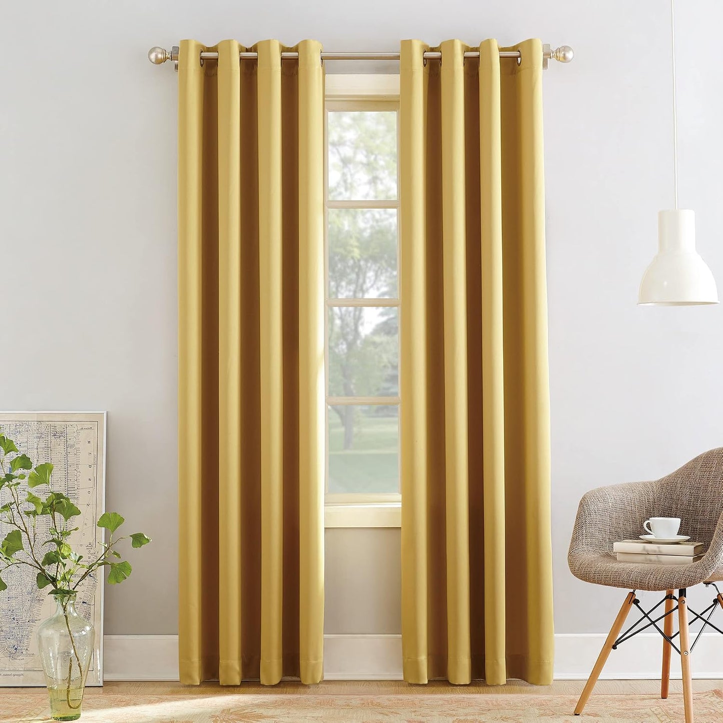 Sun Zero Barrow 2-Pack Energy Saving Grommet Curtain Panel Pair, Flax Yellow, 54" W x 54" L (2 Panels)