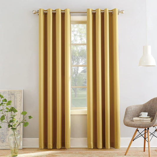 Sun Zero Barrow 2-Pack Energy Saving Grommet Curtain Panel Pair, Flax Yellow, 54" W x 54" L (2 Panels)
