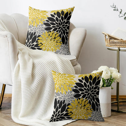 Black Light Yellow Pillow Covers 20X20 Inch Set of 2, Spring Summer Floral Dahlia Flower Cream Decorative Throw Pillow Covers Outdoor Modern Farmhouse Cushion Case for Home Couch Sofa Bed Decor