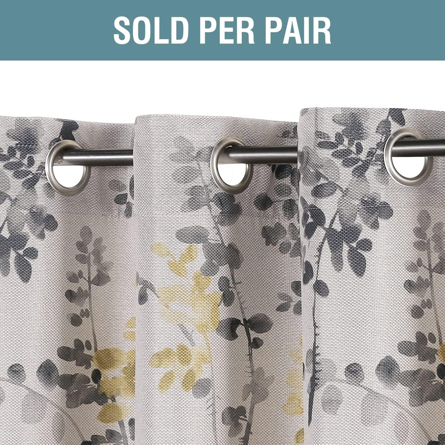 H.VERSAILTEX Linen Blackout Curtains 96 Inches Long Thermal Insulated Room Darkening Linen Curtains for Bedroom Textured Burlap Grommet Window Curtains for Living Room, 2 Panels, Grey and Yellow