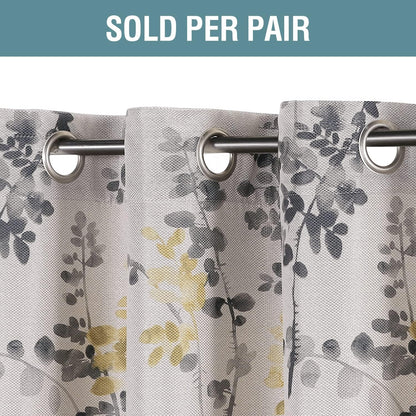 H.VERSAILTEX Linen Blackout Curtains 96 Inches Long Thermal Insulated Room Darkening Linen Curtains for Bedroom Textured Burlap Grommet Window Curtains for Living Room, 2 Panels, Grey and Yellow