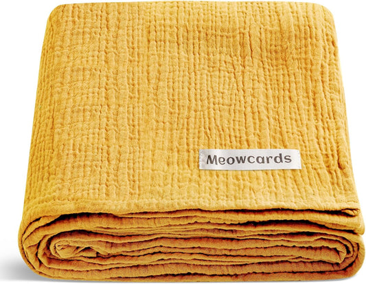 meowcards Muslin Swaddle Blankets for Baby, Unisex Baby Boys Girls Essentials, Large 47 x 47 inches, Boho Receiving Blankets Newborn Registry Must Haves (Mustard Yellow, Simple)