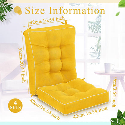 Juexica 4 Sets Outdoor Patio Cushions High Back Outdoor Chair Cushions Rocking Cushion Patio Fastness Chair Pads with Ties for Seasonal Indoor Home Office(Yellow,16 x 16 x 3.5)
