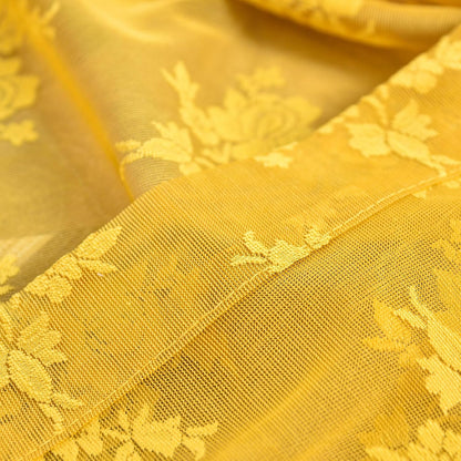 Kotile Mustard Yellow Sheer Curtains 84 Inches Long, 2 Panels Country Rustic Floral Retro Gold Lace Curtains for Living Room,Rod Pocket Light Filtering Privacy Boho Window Curtain Drapes, 52 x 84 Inch