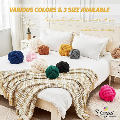 Uvvyui Knot Pillow Ball, Soft Home Decorative Pillows, Round Throw Pillow, Handmade Knotted Plush Pillow, Round Boucle Pillow Cushion (8.6 Inches Dark Yellow)