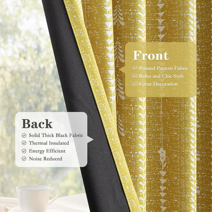 MEETSKY Yellow Blackout Curtains 84 inch Long - Printed Farmhouse Bohemian 95% Room Darkening Thermal Insulated Drapes for Bedroom Living Room, Back Tab, 50" Wide Each Panel, 2 Panels
