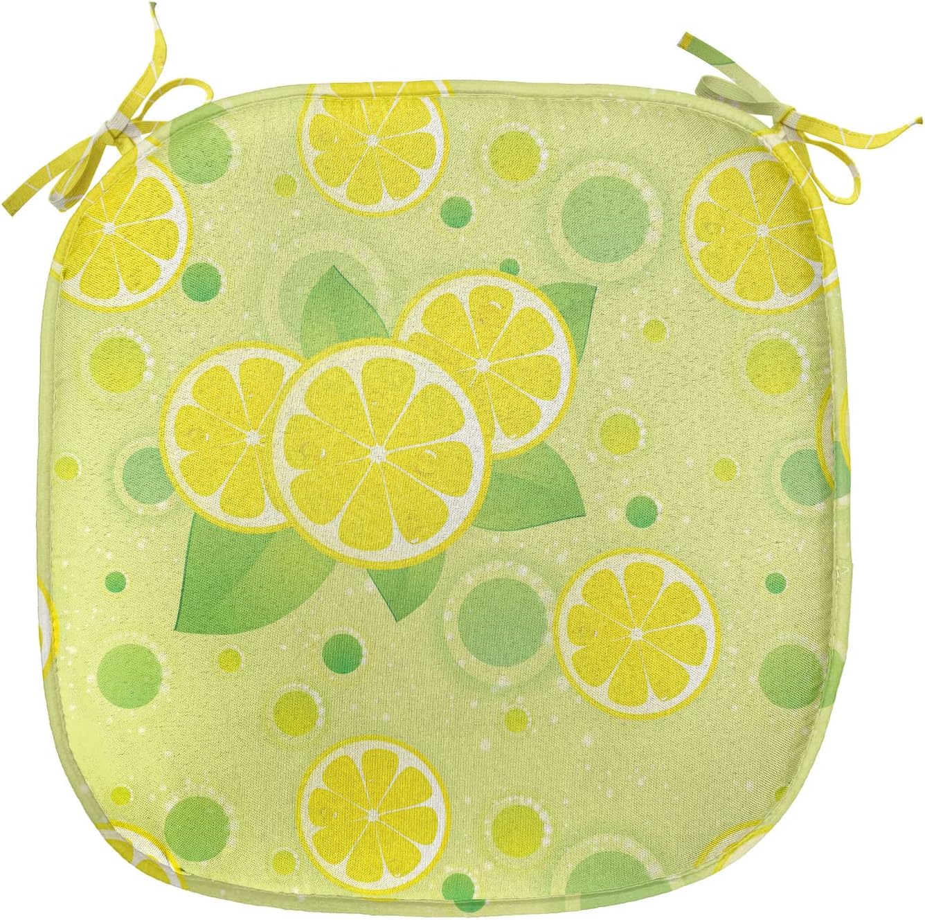 Lunarable Vintage Chair Seating Cushion, Lemon Lime Pattern in Retro Vintage Style Citrus Fruit Circles Natural Image, Anti-Slip Seat Padding for Kitchen & Patio, 16"x16", Yellow Green