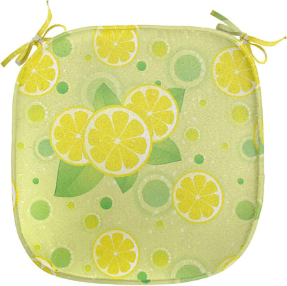 Lunarable Vintage Chair Seating Cushion, Lemon Lime Pattern in Retro Vintage Style Citrus Fruit Circles Natural Image, Anti-Slip Seat Padding for Kitchen & Patio, 16"x16", Yellow Green