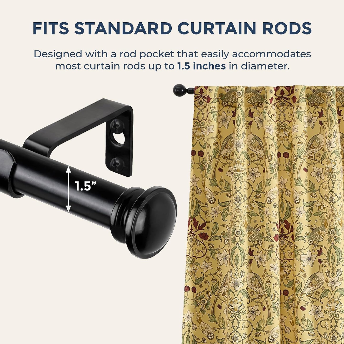 HLC.ME Florence Mustard Yellow Floral Curtains - Whimsical Hummingbird Chinoiserie Patterned Back Tab Rod Pocket Print Curtains Bedroom - Light Blocking Darkening Window Panels, Set of 2 (52 W x 84 L)