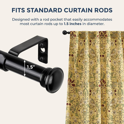 HLC.ME Florence Mustard Yellow Floral Curtains - Whimsical Hummingbird Chinoiserie Patterned Back Tab Rod Pocket Print Curtains Bedroom - Light Blocking Darkening Window Panels, Set of 2 (52 W x 84 L)