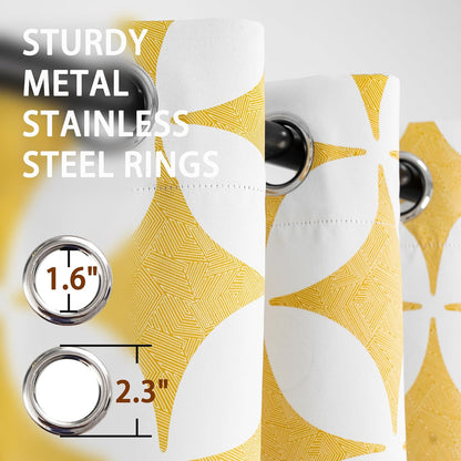 DriftAway Amelia Thermal Blackout Room Darkening Grommet Window Curtains Retro Geo Pattern Round Circle Star Print Set of 2 Panels Each 52 Inch by 84 Inch Yellow