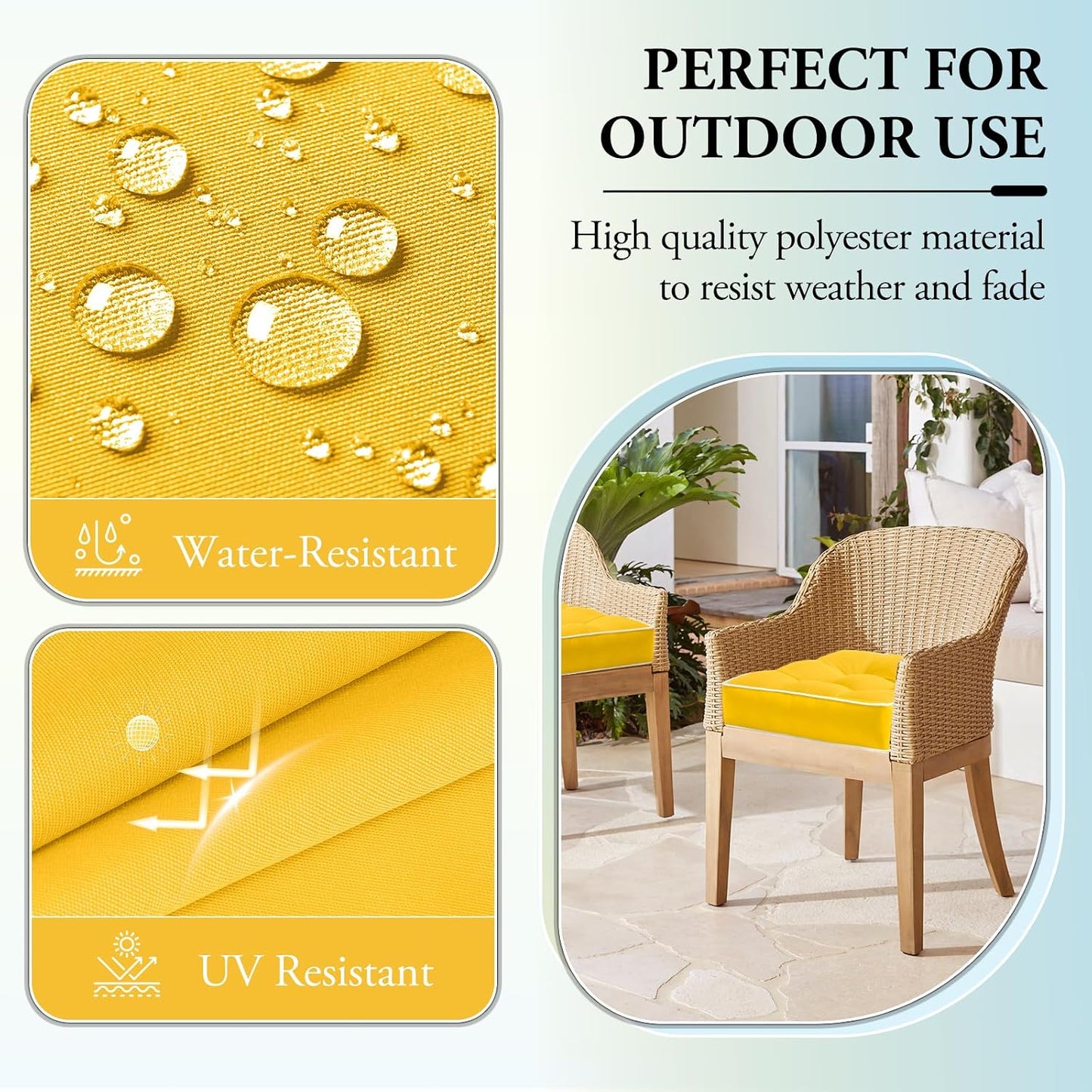 Wellsin Outdoor Chair Cushions Set of 2, Patio Cushions for Outdoor Furniture, Tufted Waterproof Outdoor Chair Pads, 17 x 17 Inch, Yellow