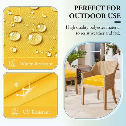 Wellsin Outdoor Chair Cushions Set of 2, Patio Cushions for Outdoor Furniture, Tufted Waterproof Outdoor Chair Pads, 17 x 17 Inch, Yellow