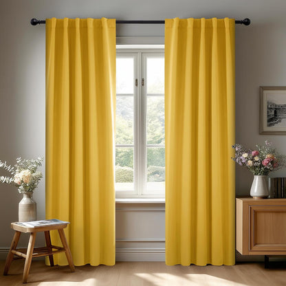 Deconovo Back Tab and Rod Pocket Blackout Curtains for Living Room - 42Wx84L Inch, Mellow Yellow, 2 Panels, Thermal Insulated Light Blocking Curtains