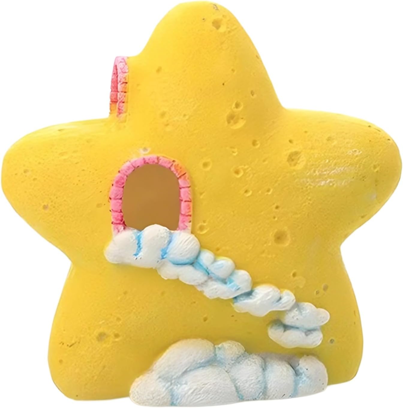 Star-Shaped Reptile Hideout, Yellow Resin Lizard Cave for Terrarium Decoration, Turtle Basking Platform, Lightweight 6.6 oz (187 g), Multi-Purpose Small Pet Shelter