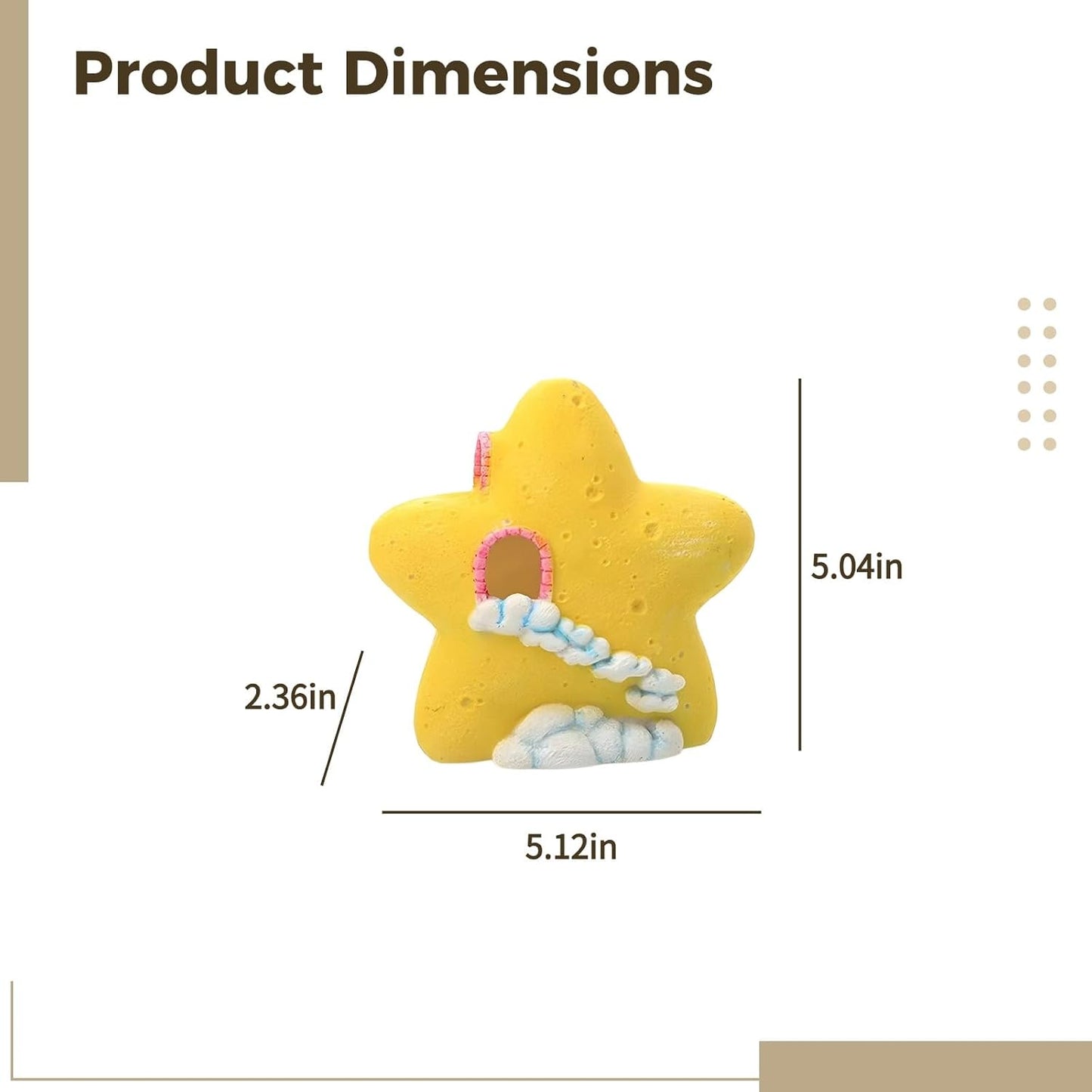 Star-Shaped Reptile Hideout, Yellow Resin Lizard Cave for Terrarium Decoration, Turtle Basking Platform, Lightweight 6.6 oz (187 g), Multi-Purpose Small Pet Shelter