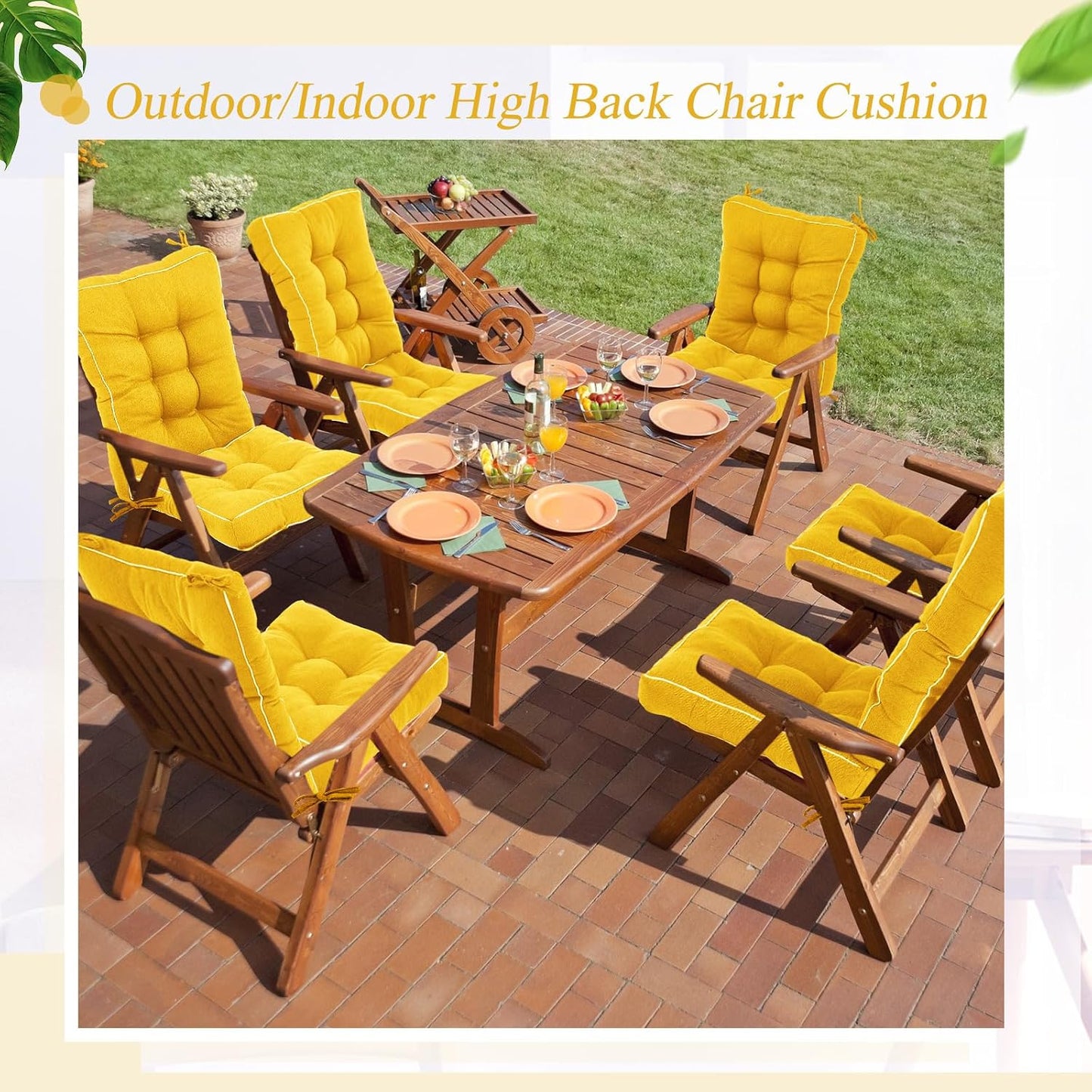Juexica 4 Sets Outdoor Patio Cushions High Back Outdoor Chair Cushions Rocking Cushion Patio Fastness Chair Pads with Ties for Seasonal Indoor Home Office(Yellow,16 x 16 x 3.5)