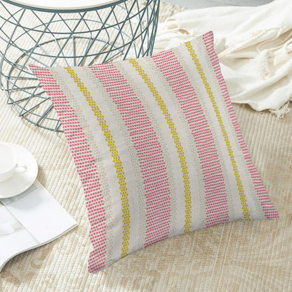 Hot Pink Yellow Summer Outdoor Pillow Covers 18 x 18 Inch,Boho Polka Dots Striped Decor Throw Pillows for Couch Bed,Geometric Modern Farmhouse Decorative Pillowcase Linen Cushion Cover Set of 2