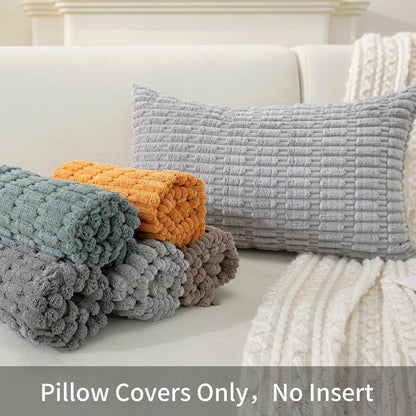 Set of 2 Corduroy Decorative Throw Pillow Covers 20x20 Inch, Boho Striped Pillow Covers Farmhouse Home Decor for Sofa Living Room Couch Bed,Orange Yellow