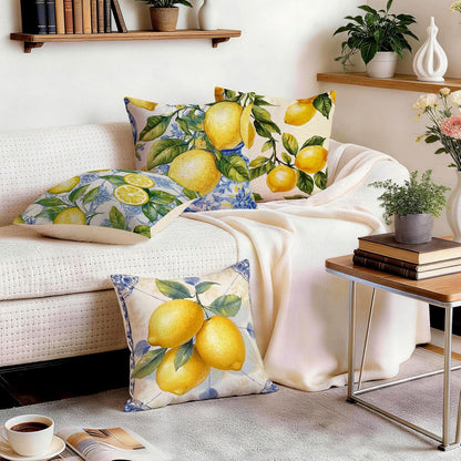 Summer Lemon Throw Pillow Covers, 18X18 inch Set of 4 Square Modern Outdoor Pillow Cases Decorative Cushion Covers, for Home Couch Sofa Car Decor