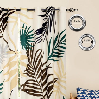 SUBRTEX Boho Leaf Printed Curtains 95 inch Long 2 Panels, Room Darkening Vibrant Floral Drapes, 50% Blackout Light Flitering, Semi Sheer Farmhouse Curtains for Living Room, 52Wx95L, Yellow Leaf